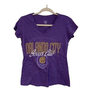 MLS Orlando City Soccer Club Womens Purple V-Neck Graphic T-Shirt Large